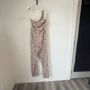 Skies Are Blue One-Shoulder Pink Animal Print Satin Jumpsuit XS